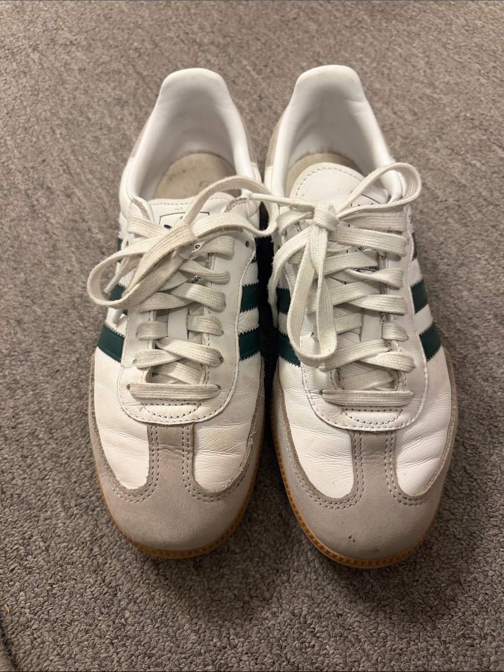 adidas White Sneakers with Dark Green Stripes